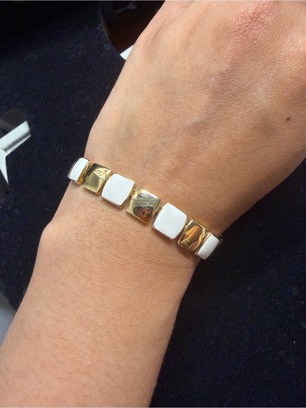 Vintage Napier Gold and White Enamel Tile Bracelet - Women Jewelry - SZ 7